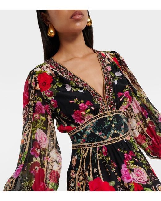 Camilla Red Floral Printed Silk Maxi Dress