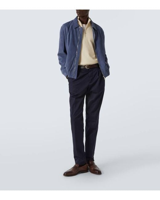 Brunello Cucinelli Blue Cotton-Blend Gabardine Slim Pants for men
