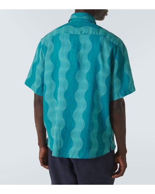 Camicia bowling in lino di Frescobol Carioca in Blue da Uomo