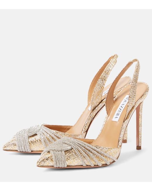 Aquazzura Metallic Gatsby Sling 105 Embellished Slingback Pumps