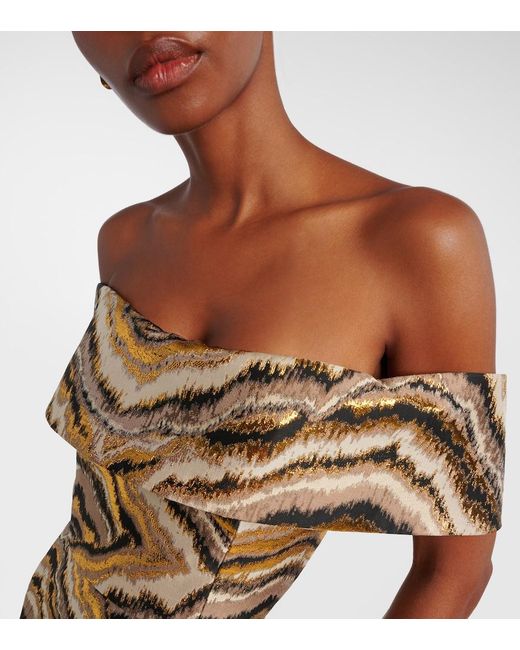 Markarian Metallic Gloria Off-Shoulder Jacquard Midi Dress