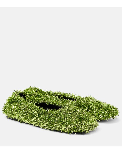 Dries Van Noten Green Glove Glitter Ballet Flats