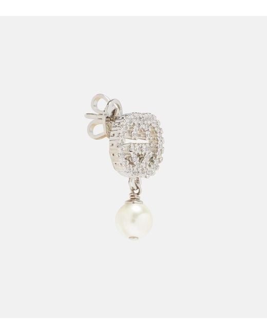 Gucci White Interlocking G Embellished Drop Earrings