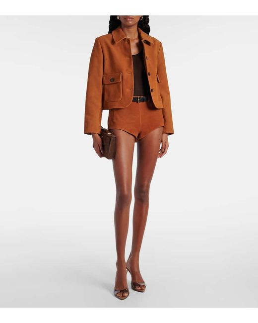Self-Portrait Brown High-Rise Suede Shorts