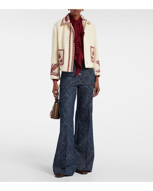 Etro Natural Embroidered Wool Boucle Jacket
