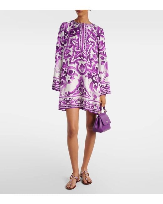 Dolce & Gabbana Purple Majolica Silk Twill Minidress
