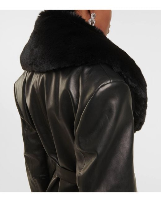 Magda Butrym Black Faux Fur-trimmed Leather Coat
