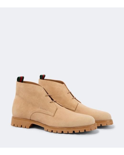 Gucci Natural Web Stripe Suede Desert Boots for men