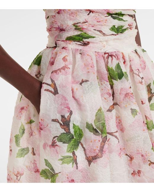 Robe Bustier En Soie Melangee A Fleurs Oscar de la Renta en coloris Natural