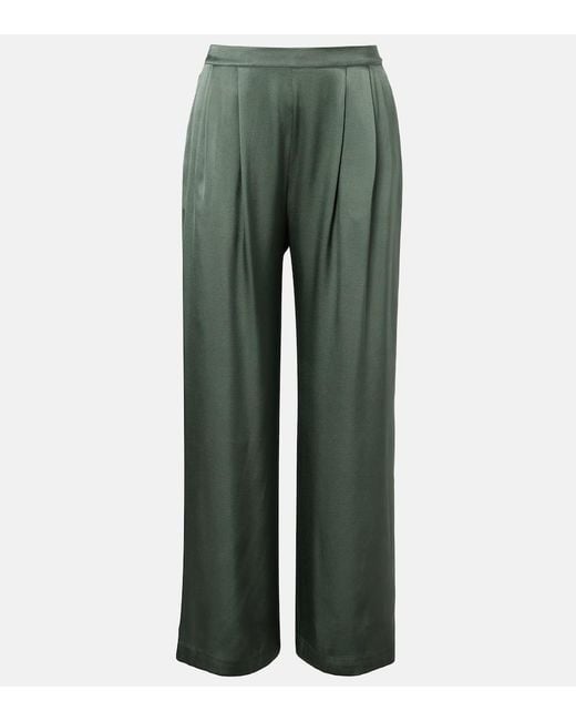 Asceno Green Isola Pleated Silk Twill Wide-Leg Pants