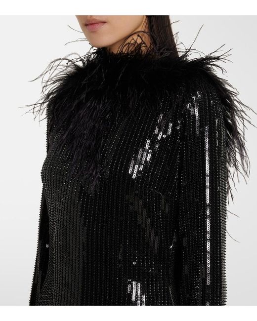 The New Arrivals Ilkyaz Ozel Black Juises Feather-Trimmed Sequined Minidress