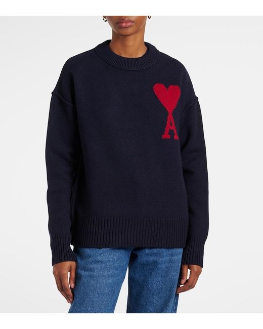AMI Blue Ami De Cour Wool Sweater