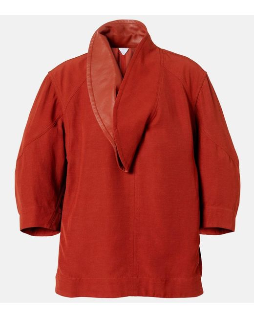 Bottega Veneta Red Oversized-Bluse Aus Crêpe Aus Einer Baumwollmischung Mit Lederbesatz
