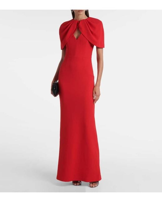 Rebecca Vallance Red Cameron Caped Crepe Gown