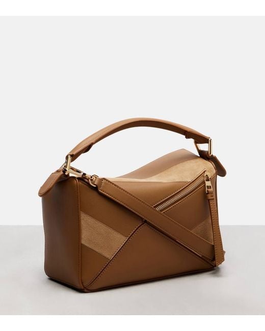 Loewe Brown Puzzle Small Leather And Suede Tote Bag