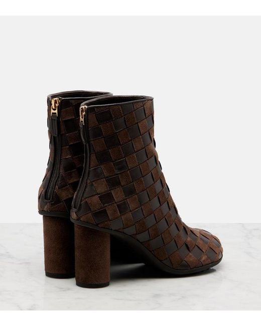 Bottega Veneta Brown Intrecciato 75 Leather And Suede Ankle Boots