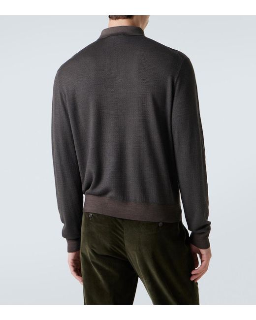 Loro Piana Gray Jacaranda Wool And Silk Polo Shirt for men