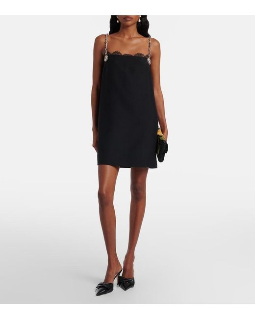 Valentino Black Crepe Couture Embellished Lace-Trimmed Minidress