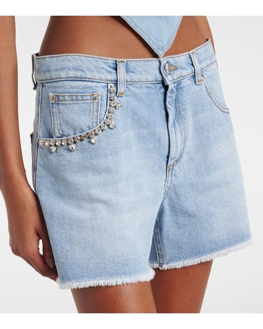 Area Blue Embellished Denim Shorts