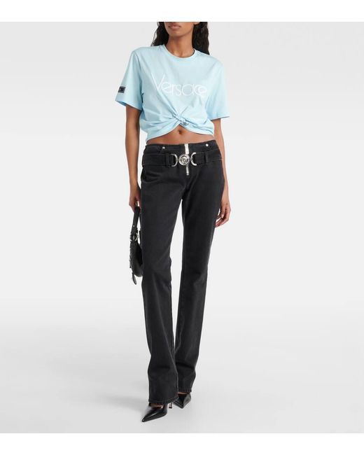 Versace Blue Cropped-Top 1978 Re-Edition aus Baumwolle