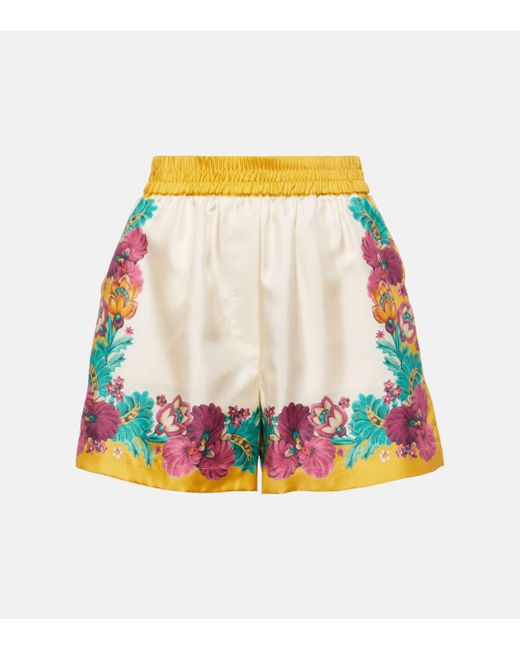 LaDoubleJ Yellow Floral Silk Shorts