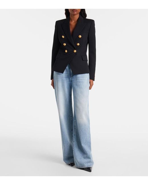 Balmain Blue Mid-Rise Wide-Leg Jeans