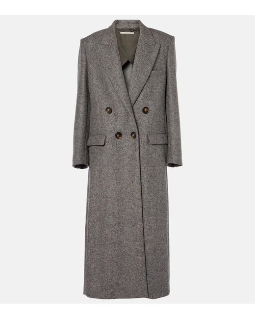 Stella McCartney Gray Double-Breasted Wool And Silk-Blend Coat