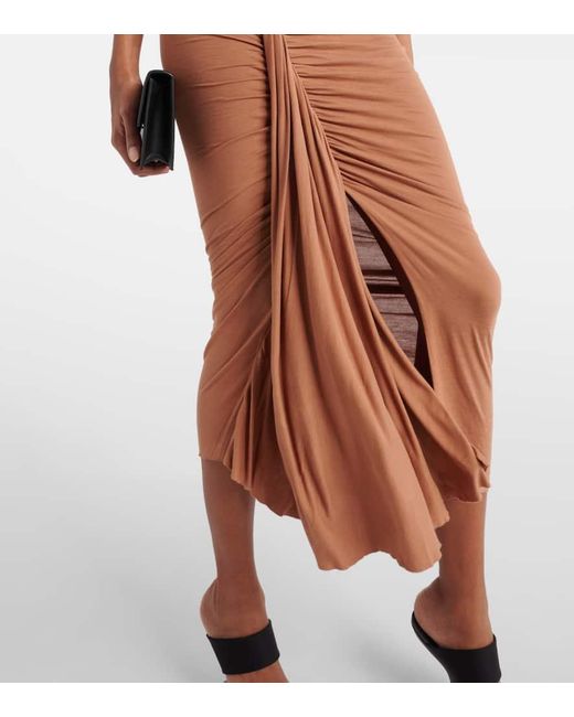Rick Owens Brown Lilies Ruched Midi Skirt