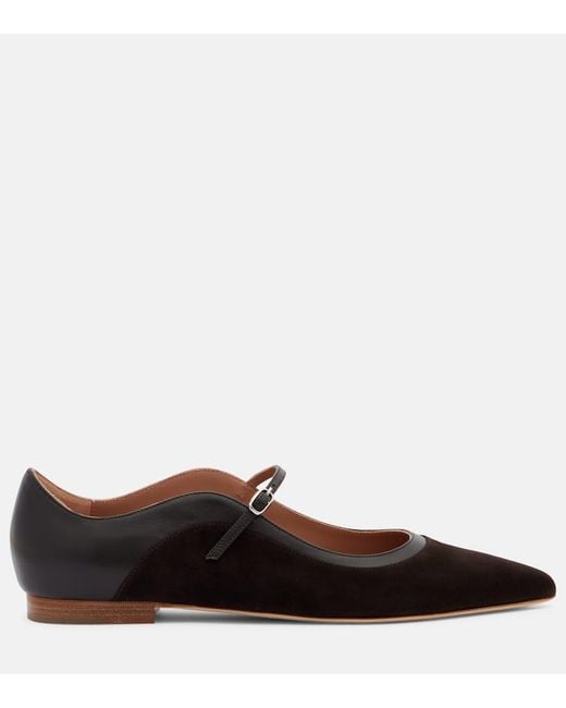Malone Souliers Brown Corina Leather And Suede Mary Jane Flats