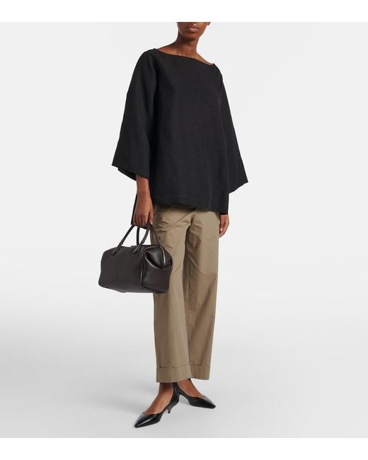 The Row Black Faye Leather Bowling Bag