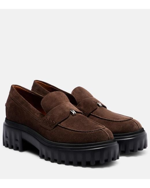Hogan Brown H700 Leather Platform Loafers
