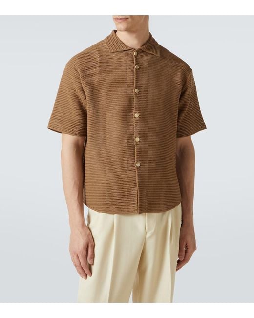 Auralee Brown Knitted Cotton Mesh Shirt for men