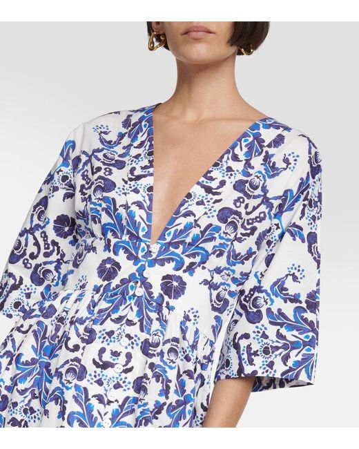 Emilia Wickstead Blue Elowen Printed Cotton Maxi Dress