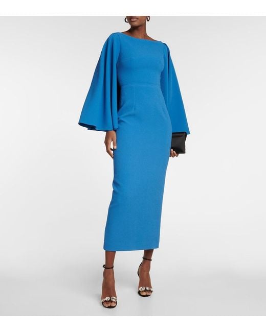 Emilia Wickstead Blue Niesha Crepe Midi Dress