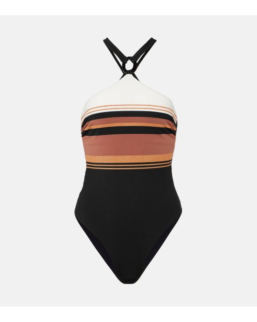 Max Mara White Striped Racerback Swimsuit