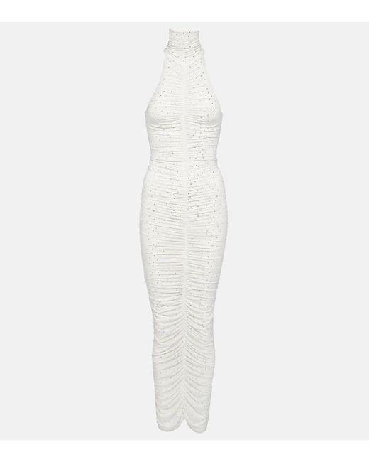 Alex Perry White Crystal-embellished Ruched Maxi Dress