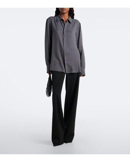 Gucci Gray Gg Printed Silk Twill Shirt