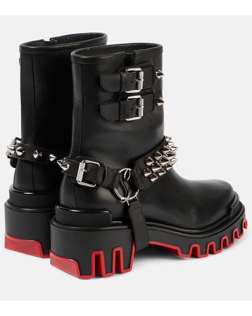 Christian Louboutin Black Dune Bike Studded Leather Ankle Boots