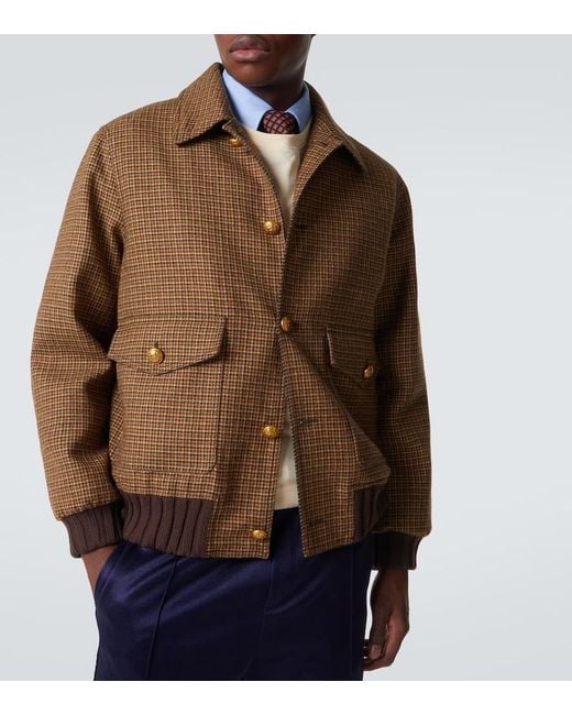 Valentino Brown Houndstooth Virgin Wool Bomber Jacket for men