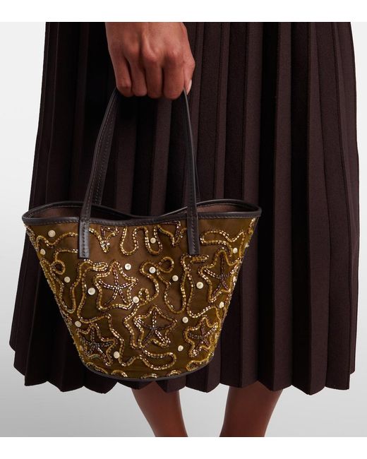 Staud Brown Caro Embellished Canvas Tote Bag