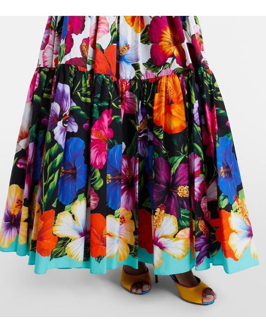 Dolce & Gabbana White Floral Tiered Cotton Maxi Skirt