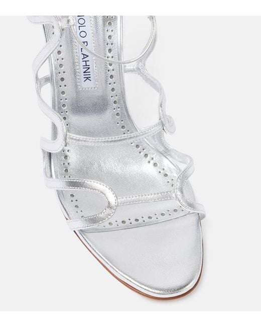 Sandales Fawda 105 En Cuir Metallise Manolo Blahnik en coloris White