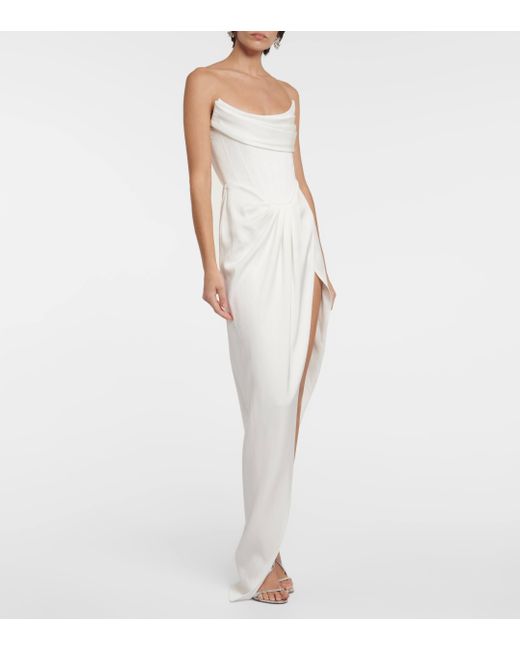 Alex Perry White Satin Crepe Draped Bustier Gown