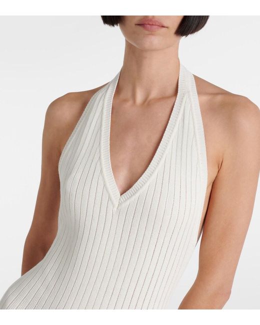 Nili Lotan White Ivenka Ribbed-Knit Cotton Maxi Dress