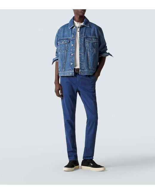 Canali Blue Cotton Straight Chinos for men