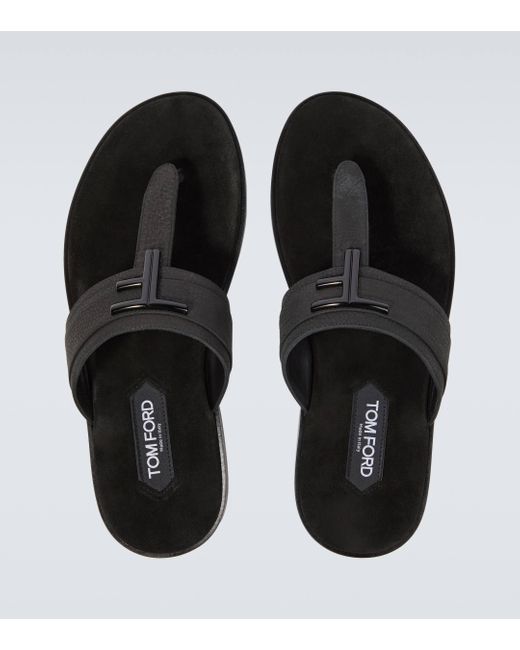 Tom Ford Black Brighton Leather Thong Sandals for men