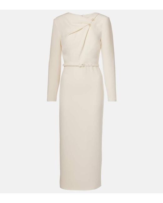 Roland Mouret Natural Embellished Belted Cady Midi Dress