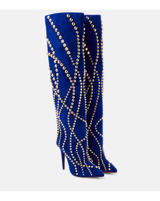 Christian Louboutin Blue Astrilarge Botta 100 Suede Heeled Boots