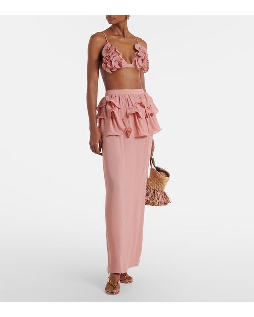 Adriana Degreas Pink Ruffled Maxi Skirt