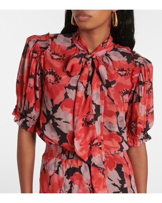 Polo Ralph Lauren Red Floral Georgette Midi Dress